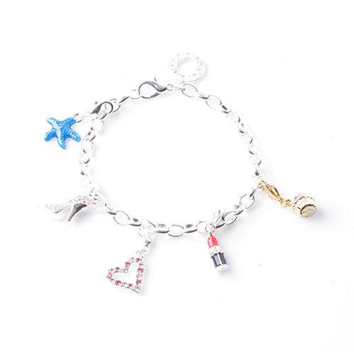 Silver Pink Initial F Dangle Charm