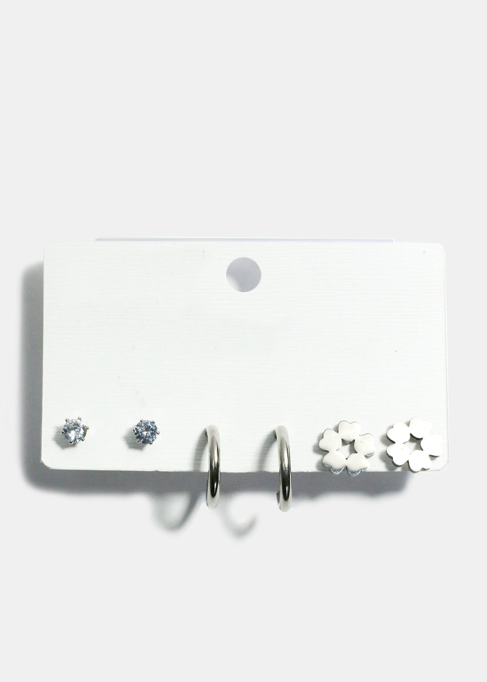 3-Pair Flower Stud & Hoop Earrings