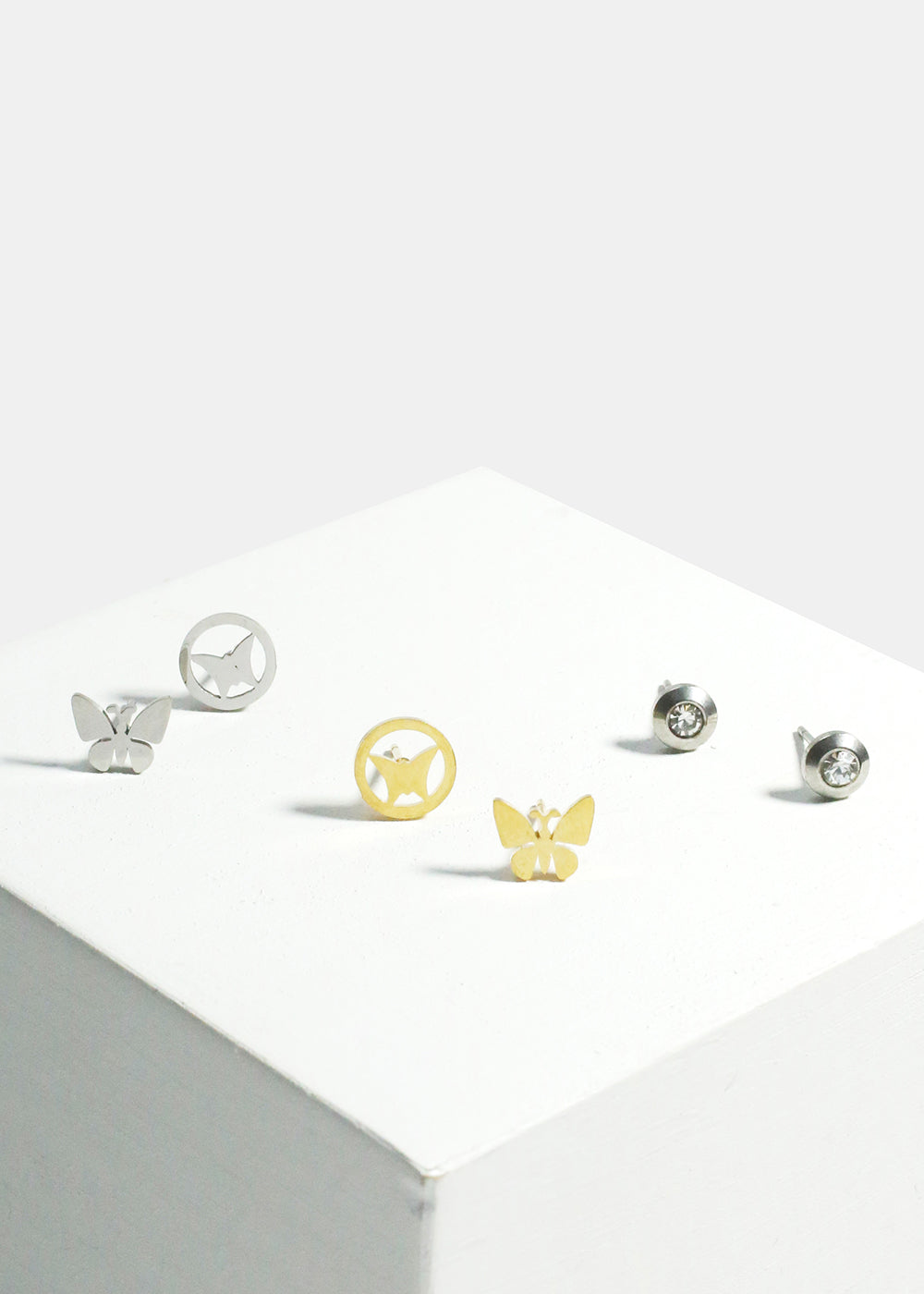 3 Pair Butterfly Stud Earring Set
