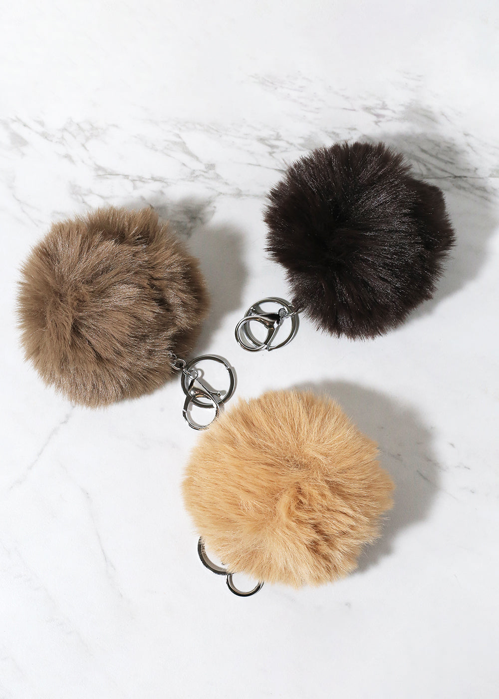 Neutral Faux Fur Pom Pom Keychain