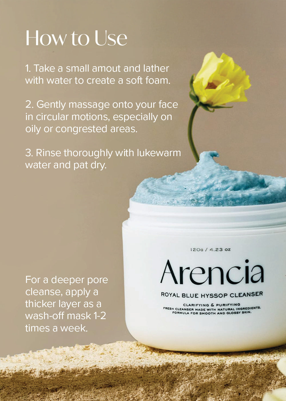 Arencia Fresh Blue Hyssop Rice Mochi Cleanser 120g