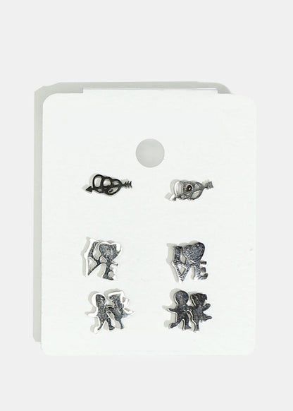 3-Pair Multi-Design Earring Set