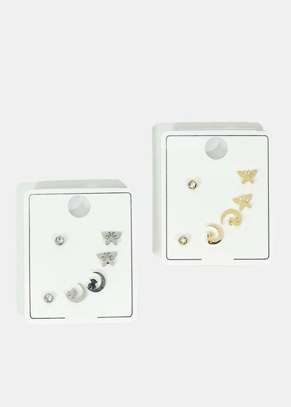 3-Pair Stud Earring Set