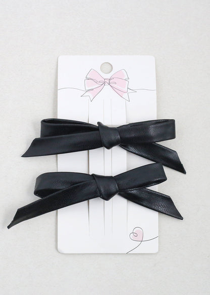 2 PC Chic Faux Leather Bow Hairclip