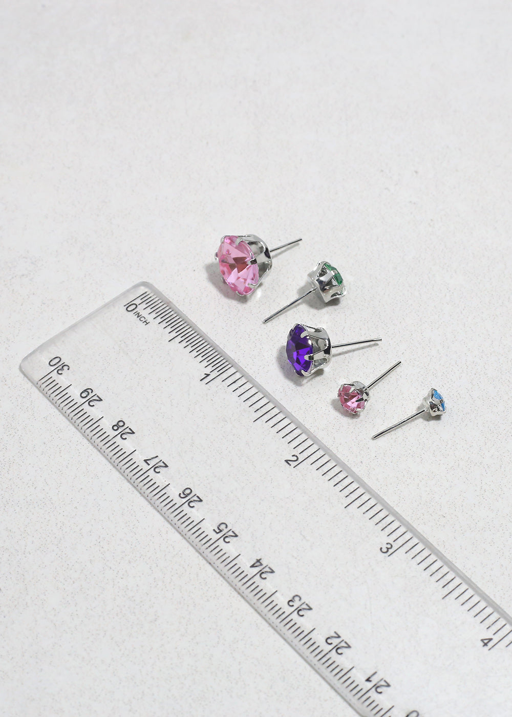 Multi-Color Rhinestone Stud Earring Pack - Silver