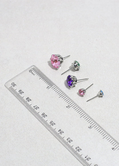 Multi-Color Rhinestone Stud Earring Pack - Silver
