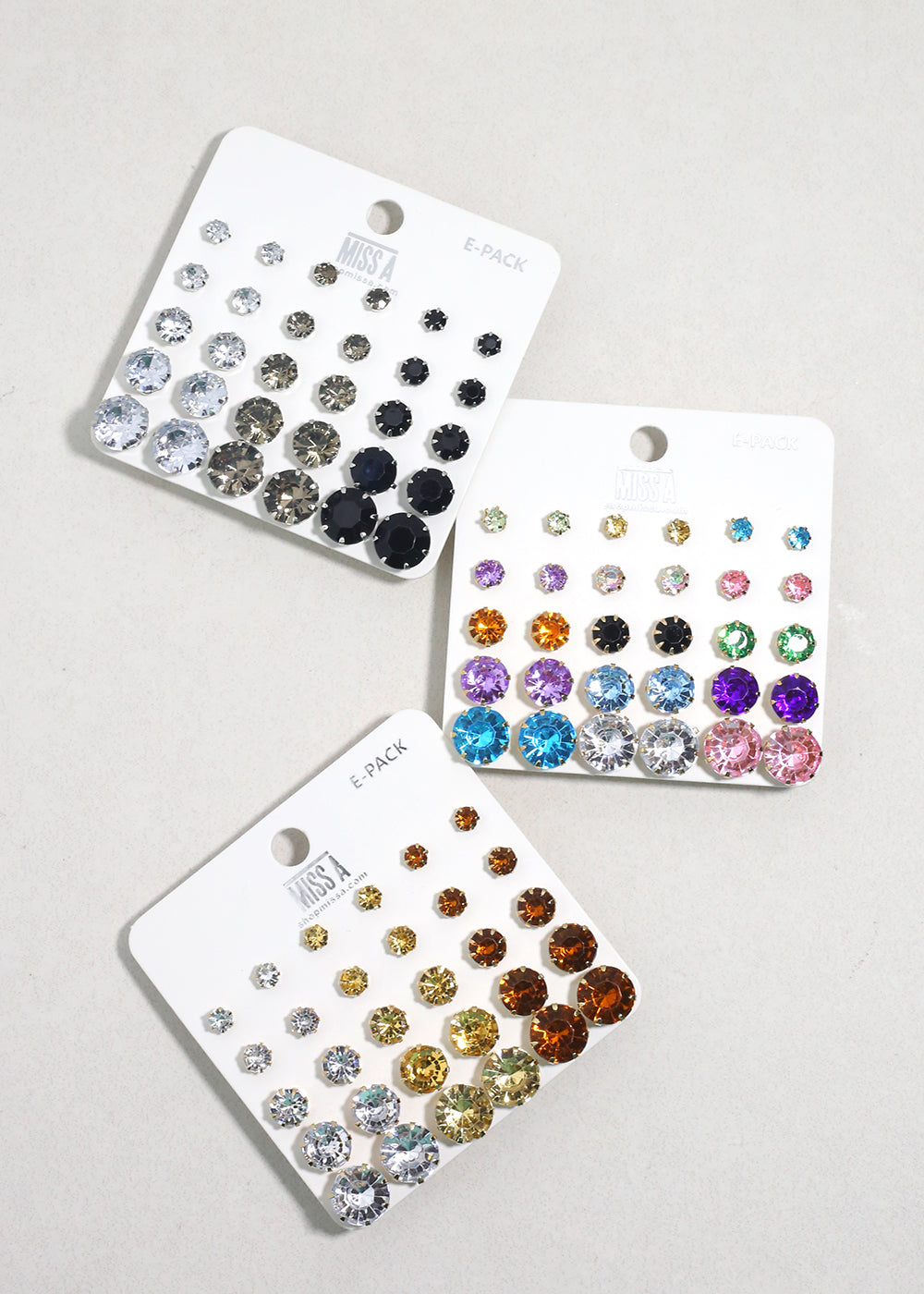 Multi-Color Rhinestone Stud Earring Pack - Silver
