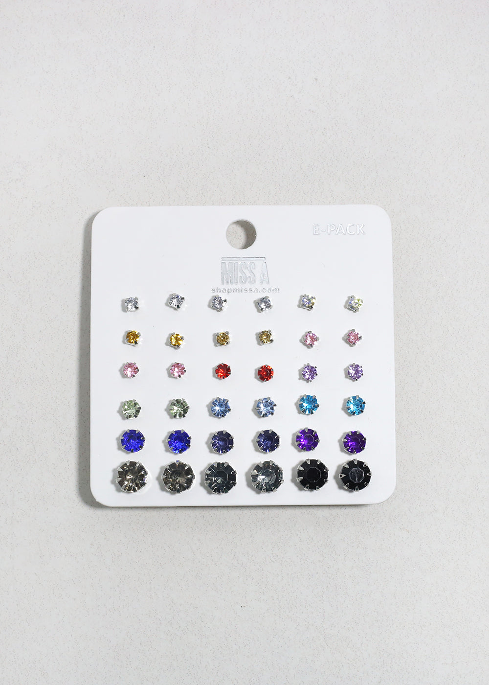 Multi-Color Rhinestone Stud Earring Pack - Silver