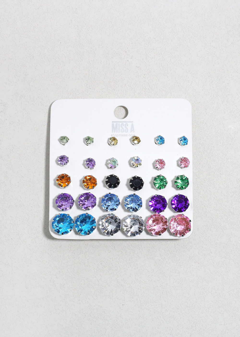 Multi-Color Rhinestone Stud Earring Pack - Silver