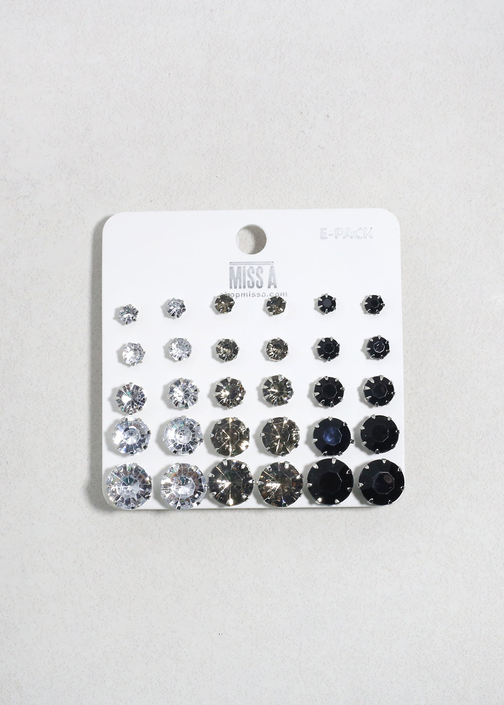 Multi-Color Rhinestone Stud Earring Pack - Silver