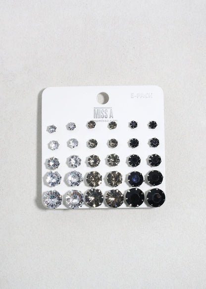 Multi-Color Rhinestone Stud Earring Pack - Silver