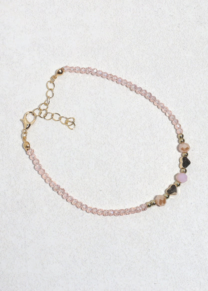 Blush Heart Glow Beaded Anklet