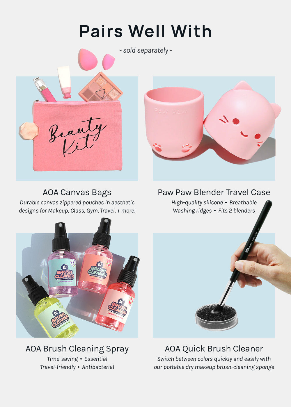 AOA 5 Piece Travel Brush Set + Case