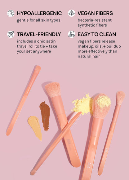 AOA Matte Rose Brush Set + Satin Travel Roll